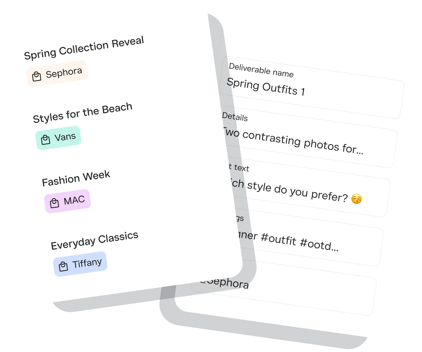 UI for creating and managing projects